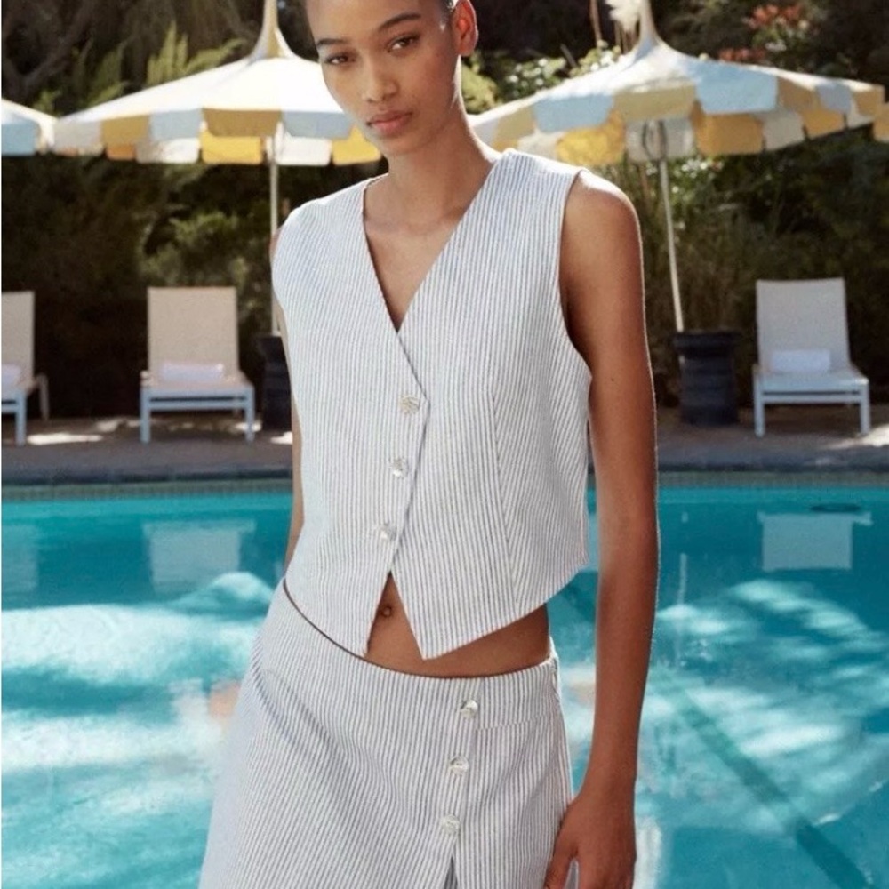 Zara Set: Striped White & Blue Sleeveless vest & skort set